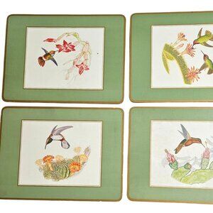 4 Pimpernel Hummingbird Floral Placemats 12" cork backed acrylic top
